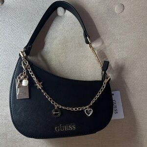 GUESS Black Shoulder Bag with Gold Chain